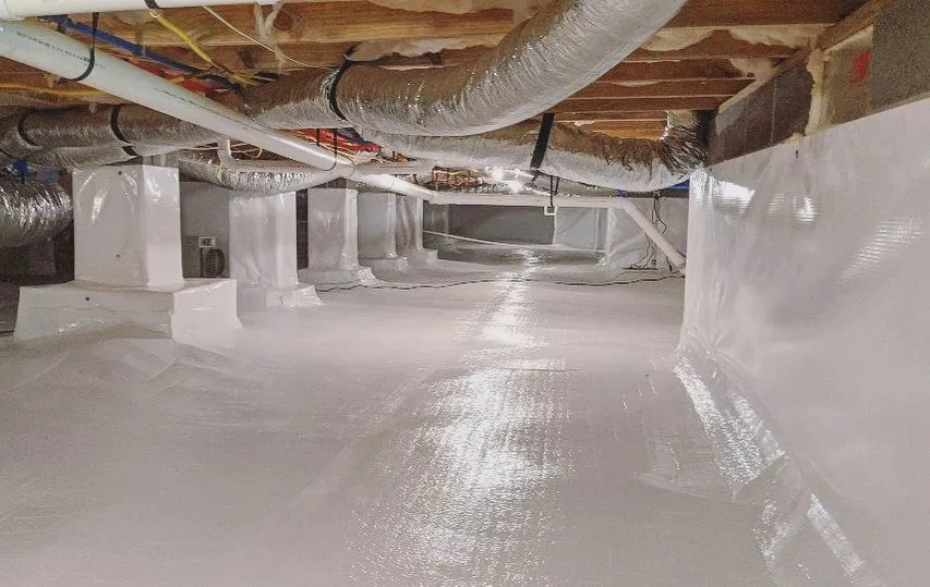 Crawl space vapor barrier encapsulation and humidity protection