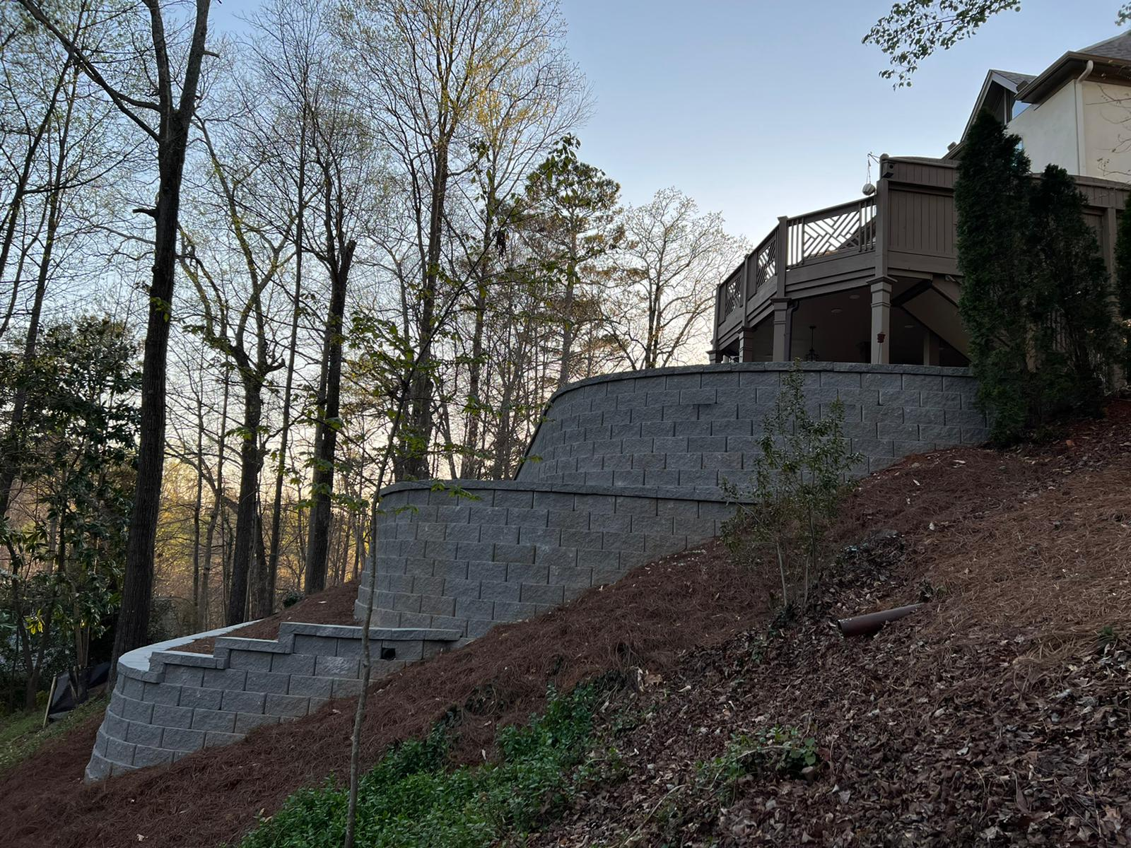 Heavy duty concrete block retaining wall installation in Atlanta